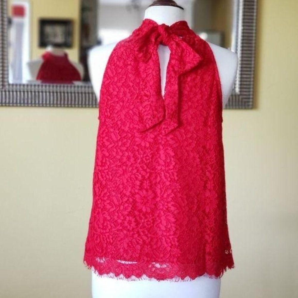 NWT J.CREW Tie Neck Lace Sleeveless Top Red - Picture 5 of 12